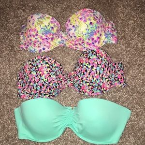 three victoria secret strapless bikini tops
